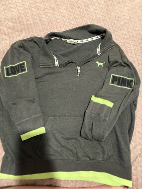 Victoria's Secret PINK Charcoal Gray Zip Pullover with Branded Trim